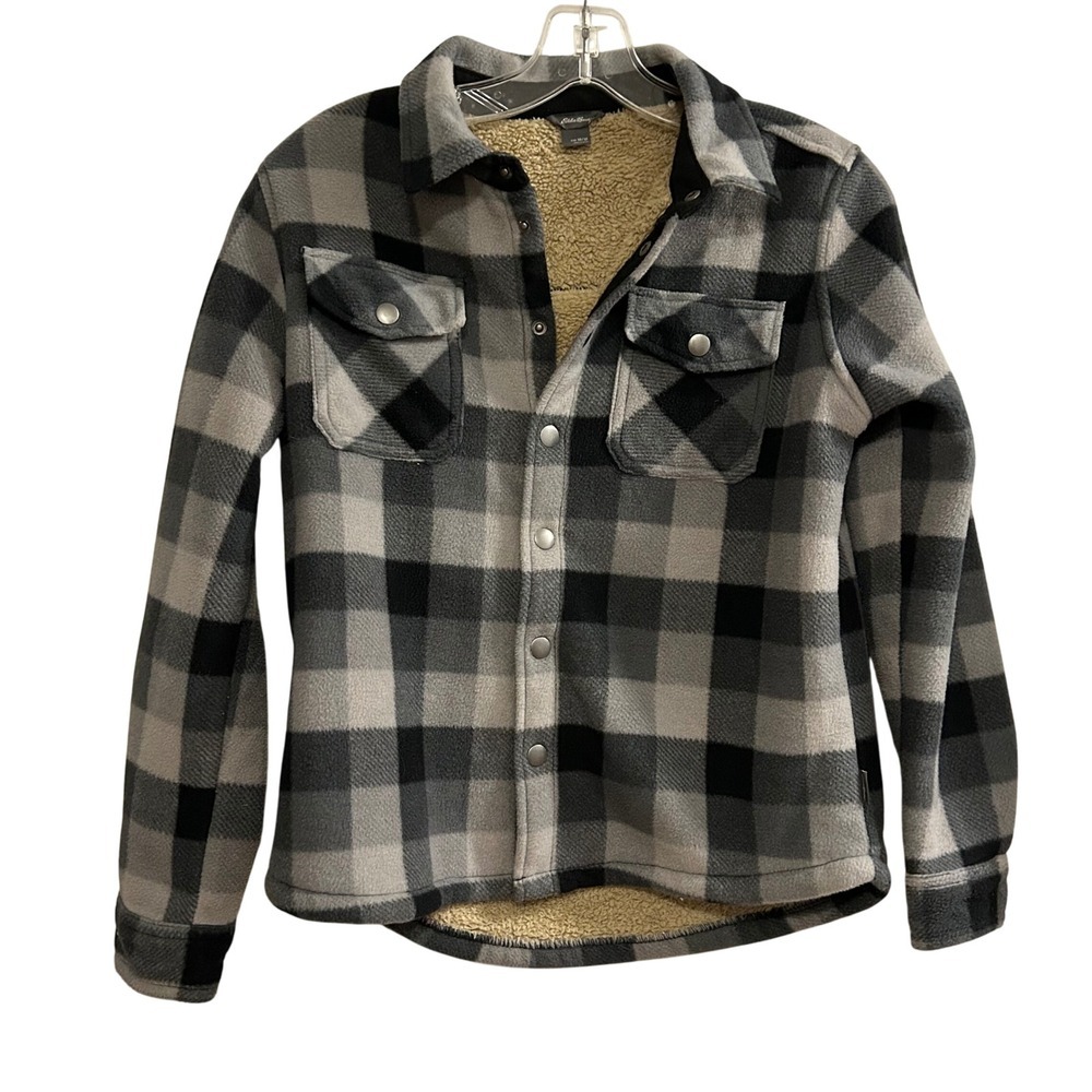 Eddie Bauer Kids Plaid Sherpa Lined Fleece Shirt‎ Jacket Size 10/12